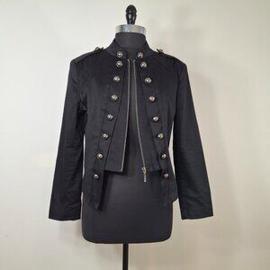 Womens Indie Goth Cropped Pea Coat Military Style Jacket Sz XL Epaulettes